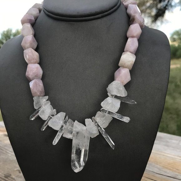 Goddess Necklace Genuine Quartz Crystal Pink Kunzite Solid Sterling Silver 925 - Picture 12 of 12